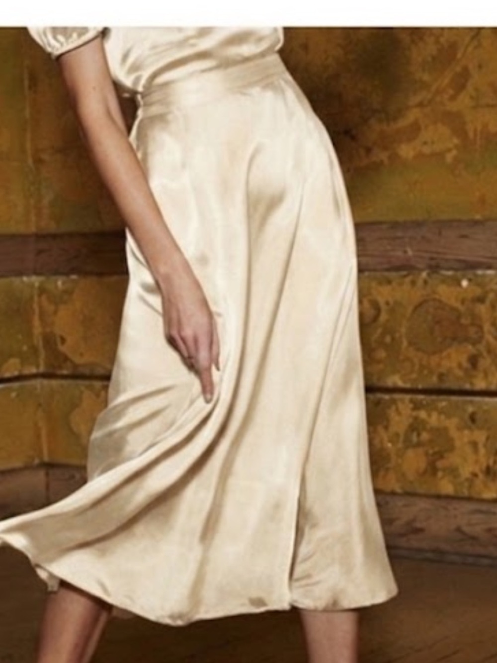 Amour Vert Blaze Ivory Midi Skirt Cottonseed Cupro Silk Size Large